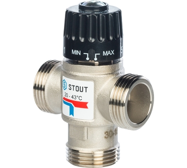 STOUT  Термостатический смесительный клапан для систем отопления и ГВС. G 1)4 НР    20-43°С KV 2,5