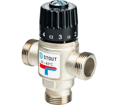 STOUT  Термостатический смесительный клапан для систем отопления и ГВС 3/4"  НР   20-43°С KV 1,6